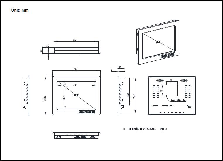 12 Inch Industrial Panel Monitor