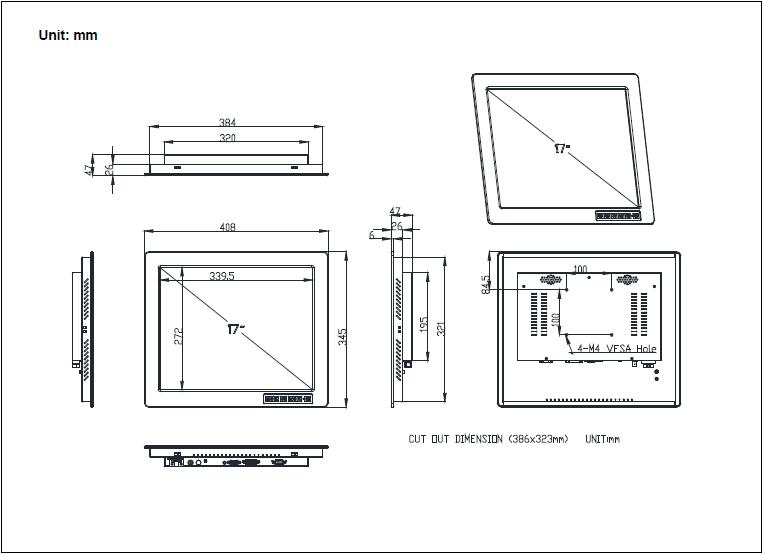 Industrial panel mount monitor